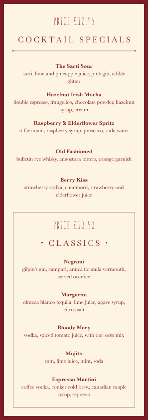 luxury restaurant cocktail menu design